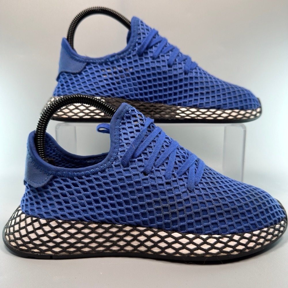 Adidas Deerupt Runner Women 6 Running Shoe Blue Black Mesh Lace Training Sneaker